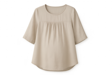Elegant women's light beige short-sleeve top isolated on transparent background, fashion apparel