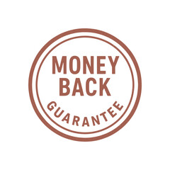Rounded badge MONEY BACK GUARANTEE double ring outline clean type faded redbrown color grain texture