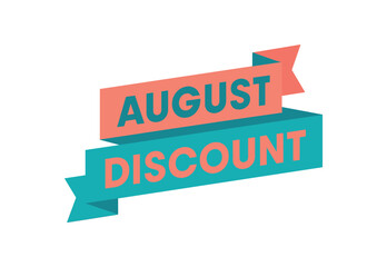 Flat vector banner design text August Discount bold geometric font coral and teal palette ribbon folded shape