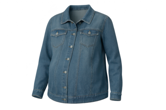 Classic blue denim jacket isolated on transparent background for fashion design.