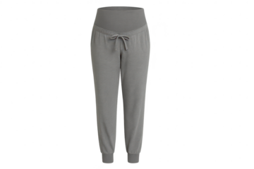Comfortable grey sweatpants with drawstring isolated on transparent background