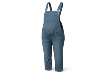 Stylish blue denim maternity overalls isolated on transparent background, comfortable