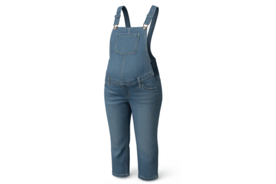 Stylish blue denim maternity overalls isolated on transparent background, comfortable
