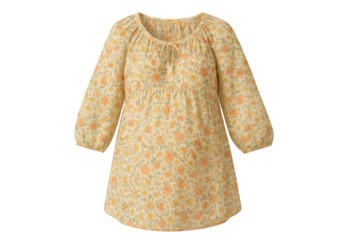 Cream floral peasant blouse, long-sleeved, isolated on transparent background.