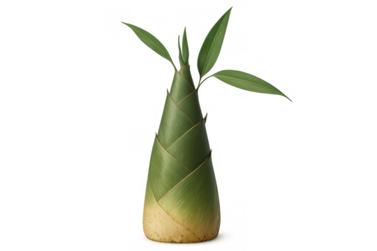 Fresh bamboo shoot with young green leaves growing, a natural ingredient and symbol of growth on transparent background