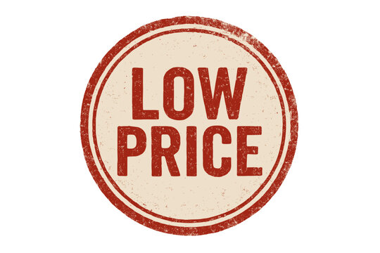 Circular seal LOW PRICE double border uppercase letters red ink pad effect realistic worn print