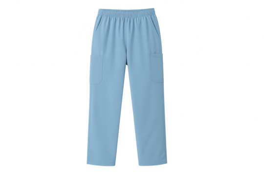 Light blue scrub pants, isolated on transparent background, medical apparel.