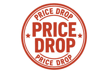 Round stamp PRICE DROP uppercase bold font distressed ink print red hue isolated vector