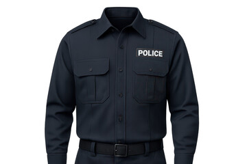 Naklejka premium Police uniform shirt, dark blue, 'POLICE' patch, isolated, transparent B.G.