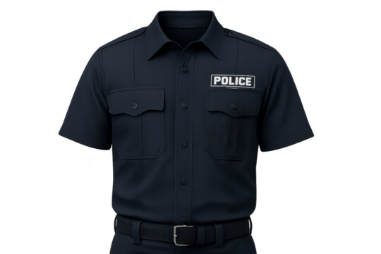 Professional dark blue police uniform shirt, isolated on transparent background - Powered by Adobe