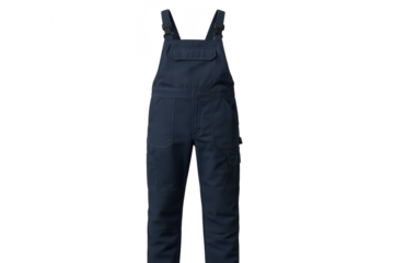 Dark blue work overalls with pockets, isolated on transparent background, full length