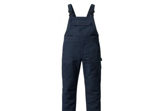 Dark blue work overalls with pockets, isolated on transparent background, full length