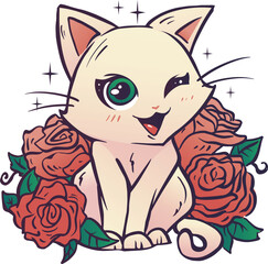 Kawaii anime cat vector