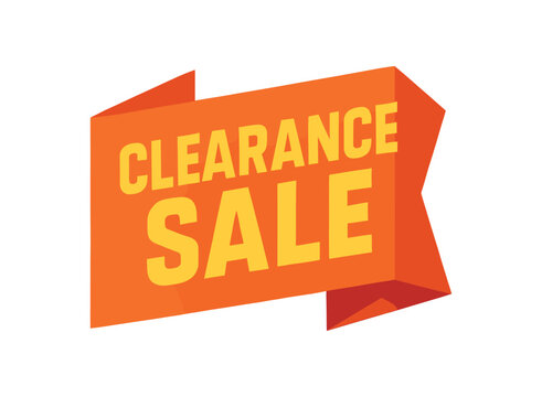 Flat vector banner design text Clearance Sale bold geometric font orange and red palette ribbon folded shape