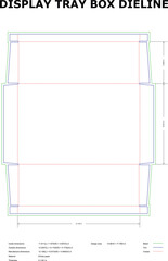 Display tray box dieline, flat packaging carton template