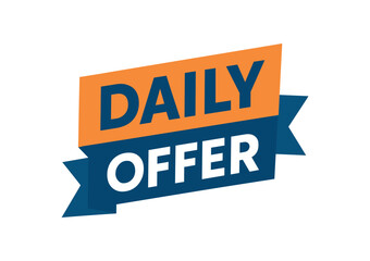 Flat vector banner design text Daily Offer bold geometric font orange and blue palette ribbon folded shape