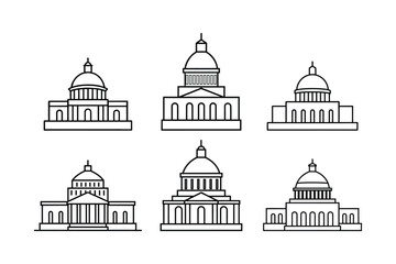 Capitol building architectural line art set of vector illustration