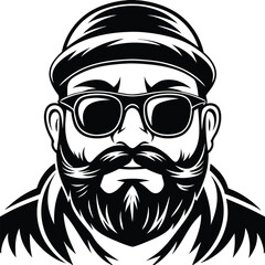 Obraz premium Bearded man wears sunglasses and a toque, rendered in bold black lines on white