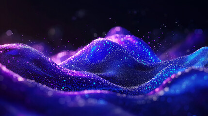 Colorful abstract waves of light with shimmering particles in a dark atmosphere