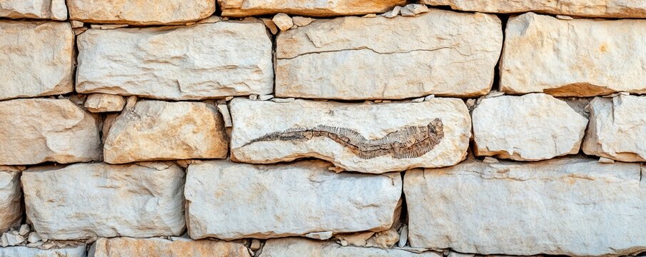 Ancient Stone Wall with Fossil Detail, texture , background
