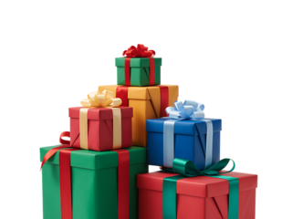 Colorful gift boxes stacked isolated on transparent background