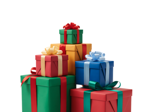 Colorful gift boxes stacked isolated on transparent background