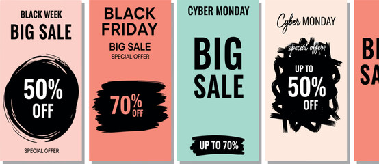 Black Friday and Cyber Monday Big Sale Posters with Discount Offers