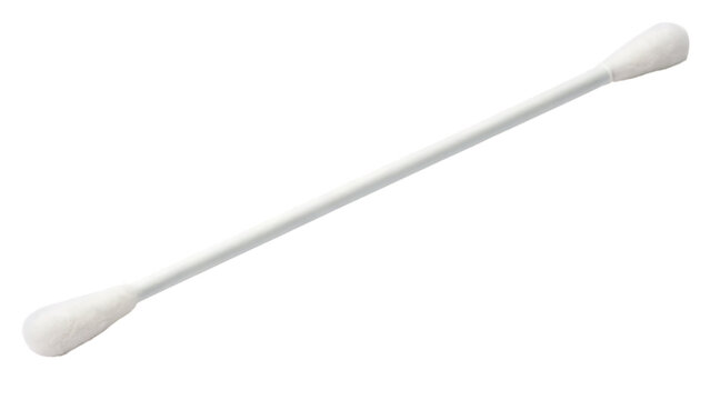 Single clean white double-sided cotton swab cut out on PNG. AI GENERATED.
