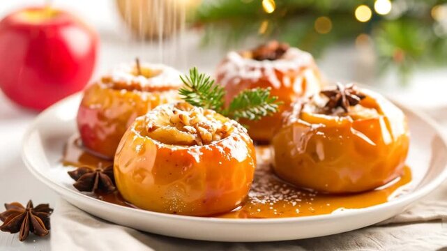 Baked apples with spices with Christmas treat.