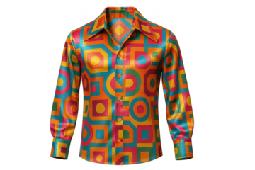 Retro geometric pattern shirt, isolated with transparent background cut-out