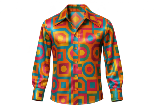 Retro geometric pattern shirt, isolated with transparent background cut-out