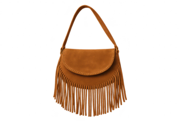 Tan fringe handbag, isolated on transparent background, stylish fashion item