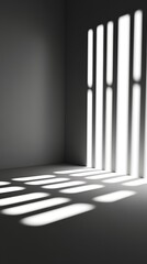 Naklejka premium Sunlight streaming through window blinds casting shadows Photo