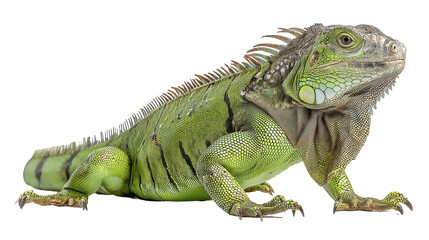 Fototapeta premium Vivid green iguana in stunning detail,isolated on white background