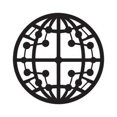 Globe with network vector silhouette outline logo design concept illustration