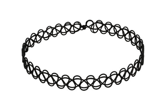 Black tattoo choker necklace, 90s fashion item, isolated on transparent.