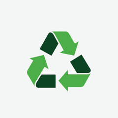 Recycling symbol in green, representing environmental conservation and sustainability.