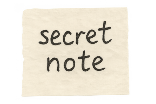 Secret note written in black handwriting on a crumpled piece of paper, communicating a confidential message