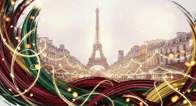Parisian winter scene with Eiffel Tower and festive decorations  
