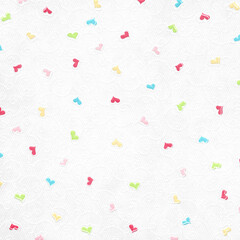 Seamless white background with scattered pastel candy hearts and subtle embossed swirls—cute romantic pattern for Valentine, baby shower, nursery, gift wrap, fabric, stationery, digital paper.