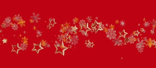 Christmas background with golden stars and snowflakes on a red background. Perfect for holiday greetings, festive designs, and winter