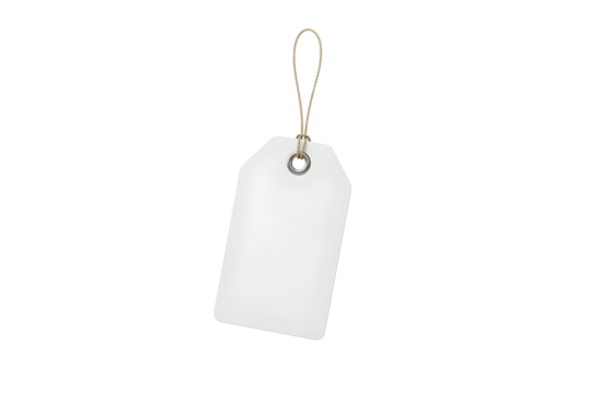 Blank white tag with string isolated on transparent background for your message