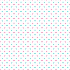 Cute seamless pattern of pink and blue hearts on a white background, perfect for Valentine’s Day, baby shower decor, romantic cards, wrapping paper, or digital designs.