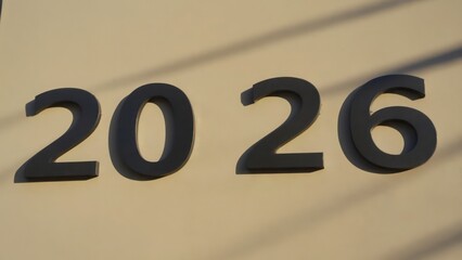  Matte black 4D &ldquo;2026&rdquo; on a plain beige background, deep shadows, crisp detail 