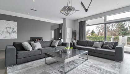Graphite and Silver Living Room With Steel Table