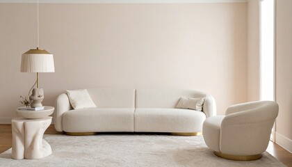 Blush Cream and Gold Living Room With Alabaster Table