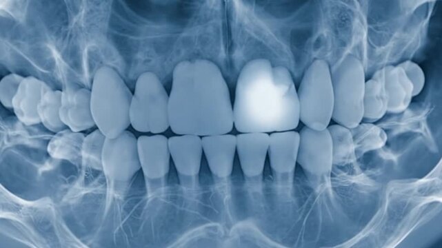 Panoramic dental x-ray animation showing tooth decay