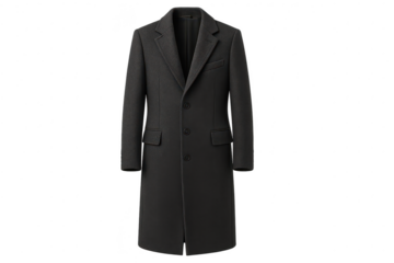 Elegant men's black overcoat isolated on transparent background, classy style
