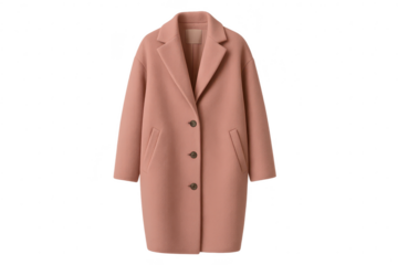 Elegant pink woolen coat isolated on transparent background, long sleeves