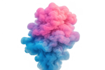 Vibrant exploding color smoke cloud with pink and blue pigment mixing, creating an abstract background texture